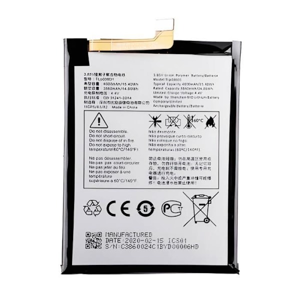 Internbatteri för TCL 306 5000mAh TLP048A1 Vit - AVIZAR - BAT-COMP-TC30S - Litiumjon - 3,7 V Vit