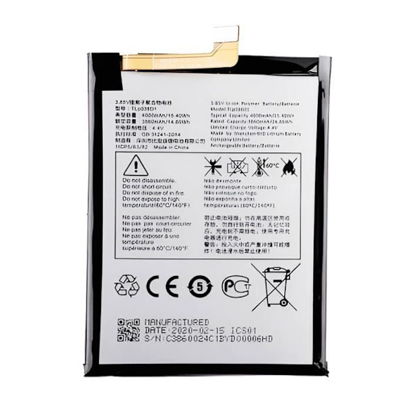 Sisäinen akku TCL 306 5000mAh TLP048A1 Valkoinen - AVIZAR - BAT-COMP-TC30S - Litiumioni - 3,7 V Vit