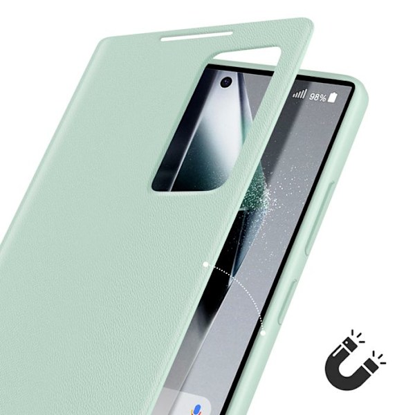 Etui med vindue til Samsung Galaxy S24 Ultra med kortlomme i lys grøn Grön