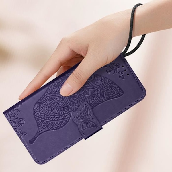 Mandala Butterfly Case Redmi Note 13 Pro -lompakkorannehihnalle Tumman violetti Lila