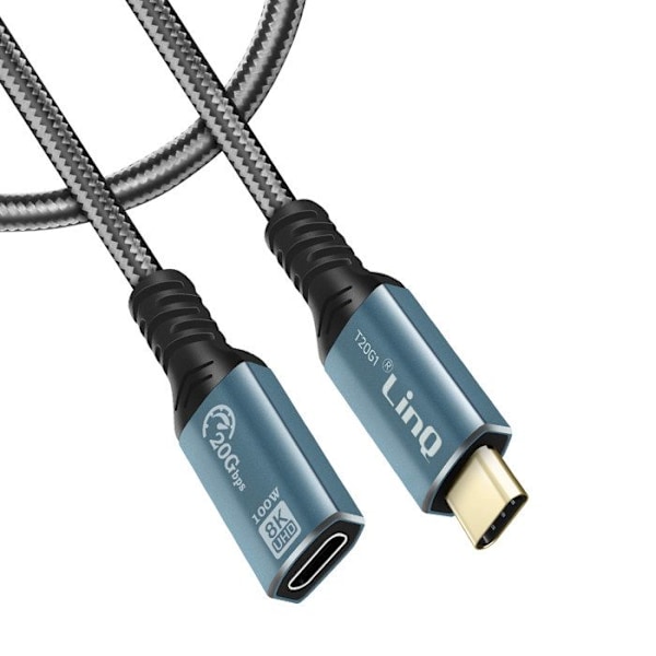 USB-C-kabel - Laddning och överföring - 2m - LinQ - Grå / Svart