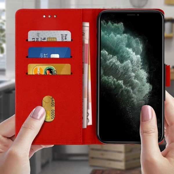 AVIZAR iPhone 11 Pro Fodral - Heltäckande röd korthållare - Videostödfunktion Röd