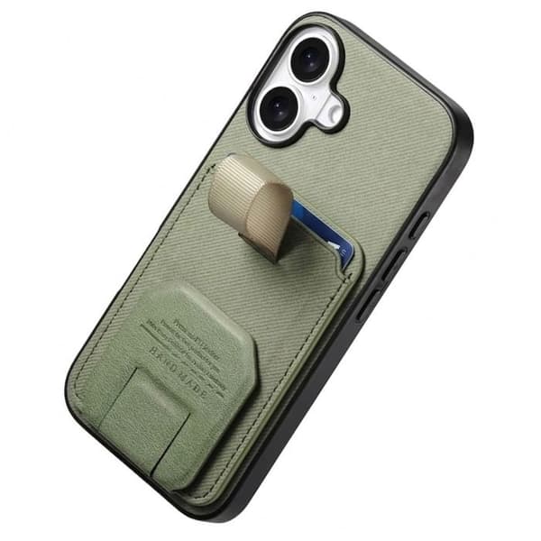 iPhone 17 Fodral med Tyg Effekt och Stöd samt Kortfack Grön Grön