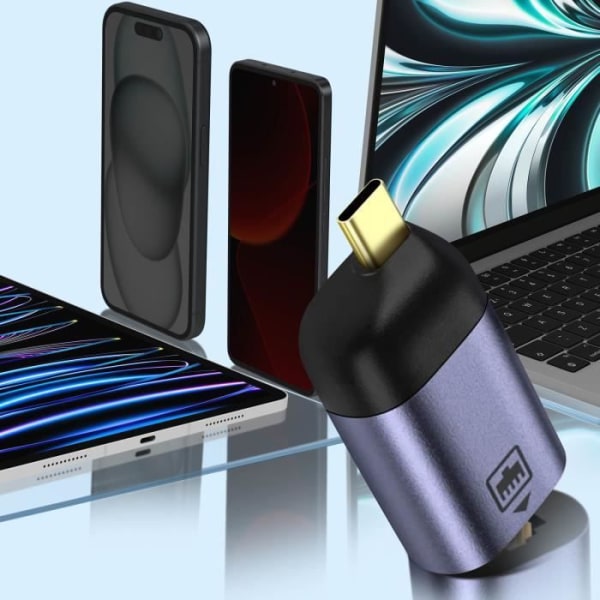 USB-C-Ethernet-sovitin - AVIZAR - Nopeus 100 Mbps - Kompakti muotoilu - Tummanharmaa
