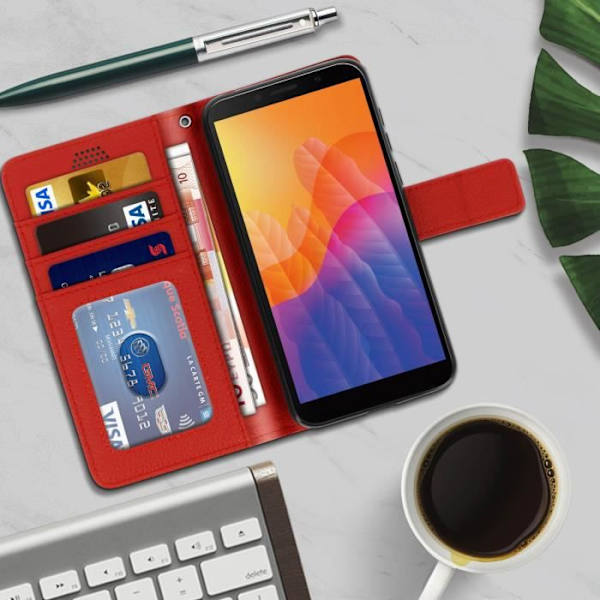 Housse Folio - AVIZAR - Huawei Y5p - Silikoni geeli - Punainen - Video Tuki Röd