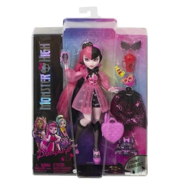 Monster High-Draculaura-docka med husdjursfladdermus HHK51 Flerfärgad