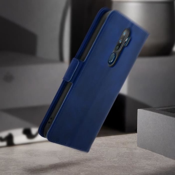 Foliofodral - AVIZAR - Oppo A9 2020 och A5 2020 - Ekologiskt läder - Stöd - Korthållare Blå