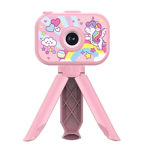Barnkamera med superhållbar flexibelt stativ i rosa Rosa