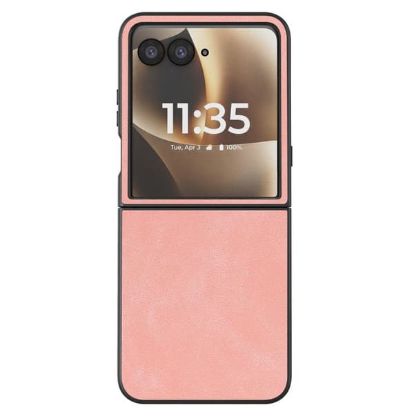 Fodral med lock för Motorola Razr 70 Ultra Skydd Fällbart Hårt Läder Effekt Rosa Ros