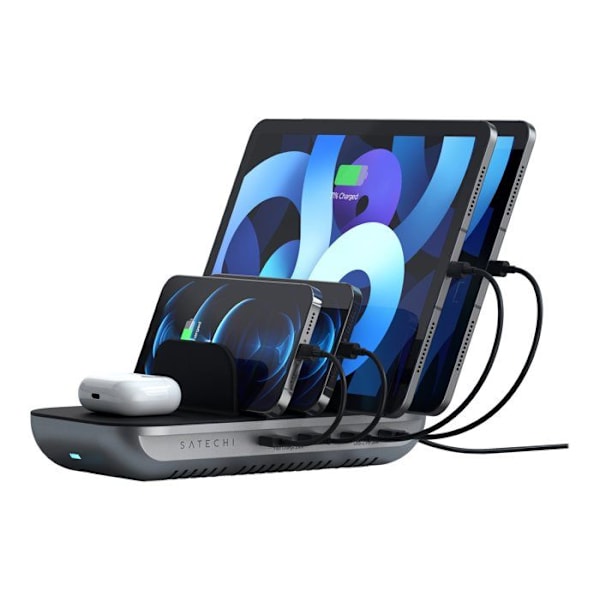 Ladestation - Satechi - Dock 5 - Trådløs opladning - 5 porte - USB-C og USB-A Sort, Grå