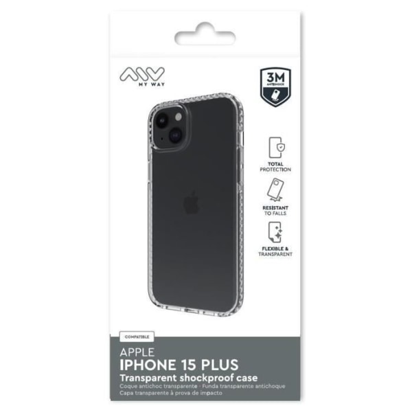 Cover til iPhone 15 Plus Forstærket 3M Myway Transparent Transparent