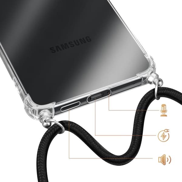 Siliconfodral för Galaxy S26 med 70 cm transparent nylonflätad snodd Vit