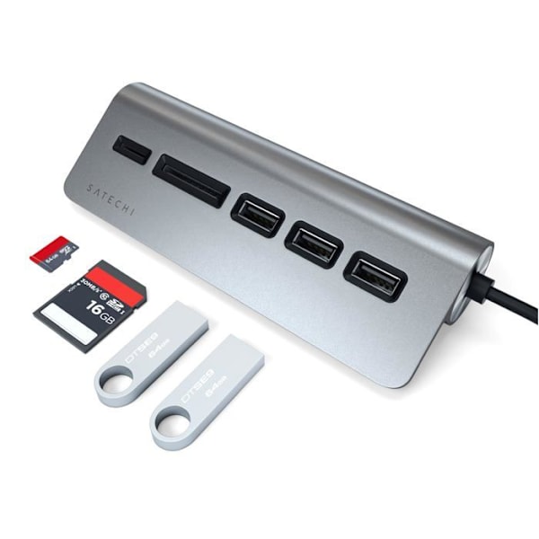 Typ C extern kortläsare med Satechi USB 3.0 Hub - grå - TU