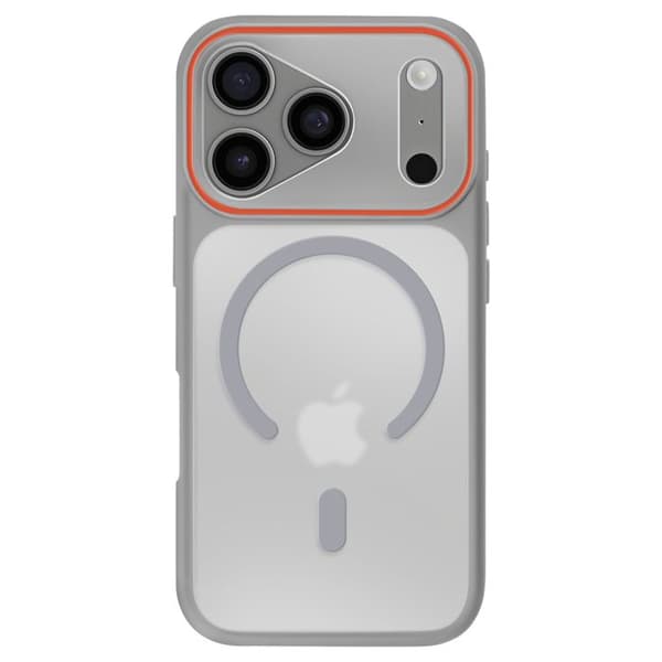 MagSafe-kuori iPhone 17 Pro: Bi-materiaali, kova takapinta, harmaa Grå