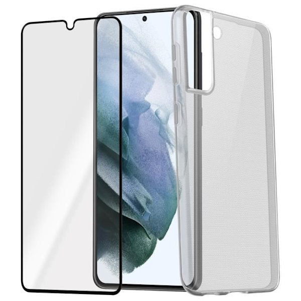 Samsung Galaxy S21 Plus blødt etui og 9H hårdhed hærdet glasfilm sort