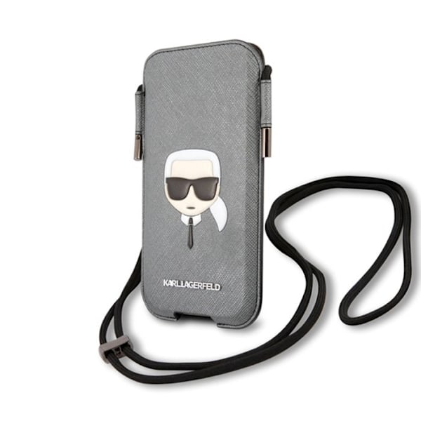 Smartphone-fodral - Karl Lagerfeld - Modell Karl - Saffiano syntetiskt läder - Axelrem - Grå Grå