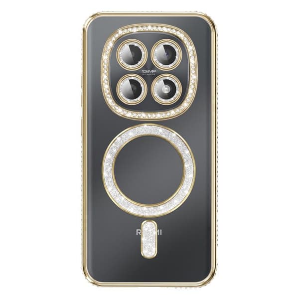 Fodral för Redmi Note 15 Kompatibel med MagSafe med Guld Strass Kant Gul