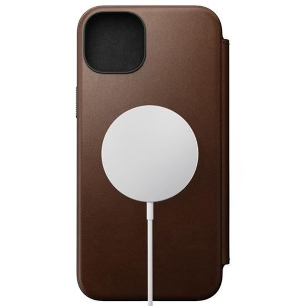 Nomad Folio Modern Læder Flip Cover til iPhone 15 Plus Brun kastanj