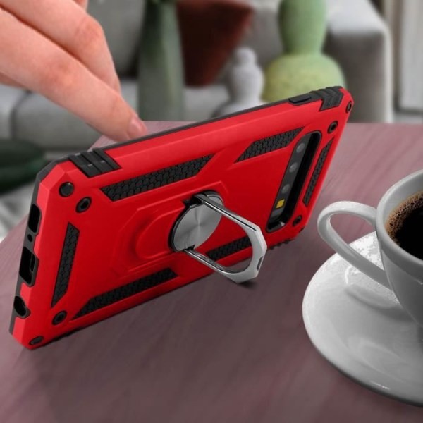 Coque - AVIZAR - Galaxy S10 Plus - Bi-materialer - Stiv og Blød - Rød Videostøtte Röd