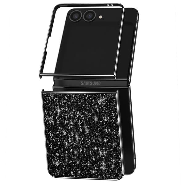 Glitteret cover til Samsung Galaxy Z Flip 8 med sort kromkant Svart