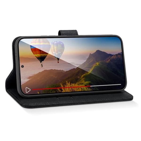 Etui til Samsung Galaxy S26 FE med grained effekt, kortlomme og videostøtte Zanaé sort Svart