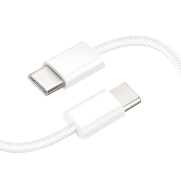 USB-C kabel - AVIZAR - Model 60W - Længde 1m - Vævet nylon - Hurtig opladning Vit