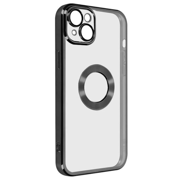iPhone 14 Plus -kotelo Pehmeä kameralohko Suojattu läpinäkyvä musta Chrome Contour Transparent med svart kromram