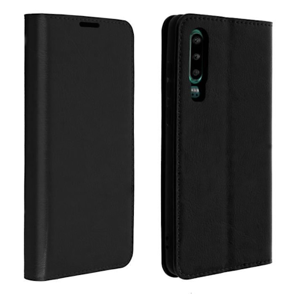 Huawei P30-fodral - Folio-fodral - Äkta läder - Videostöd - Svart - Semihård Svart