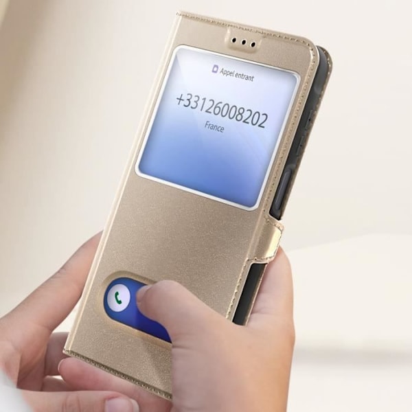 Fodral för Samsung Galaxy A16 med Fönsterfunktion, Videostöd, Guld Gul