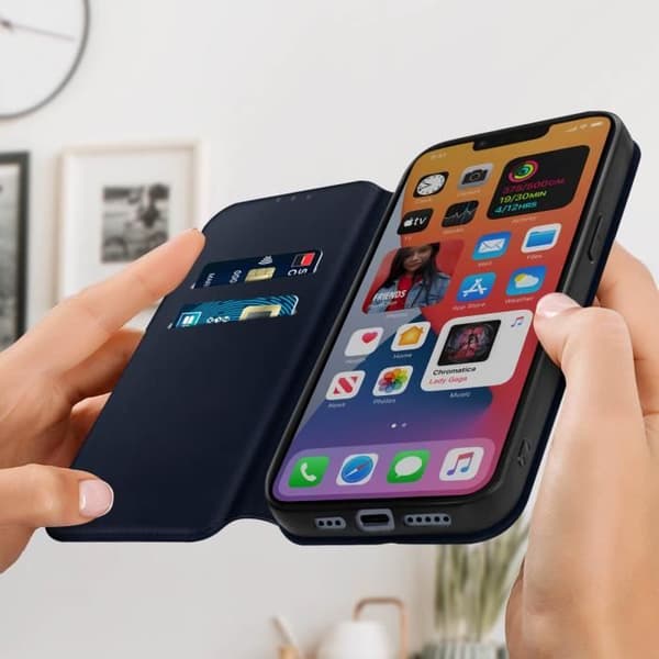 iPhone 14 Plus folioskal - AVIZAR - Korthållarflik - Videostödsfunktion - Midnattsblå midnattsblå