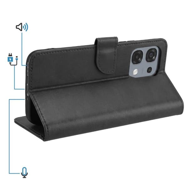 Klassisk Folio Etui til Oppo A6 Pro med Støttefunktion Sort Svart