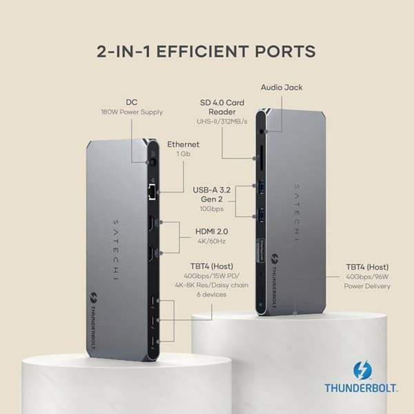Dock Thunderbolt 4 - SATECHI - Satechi Dock - Opladning 96W - 4 skærme 4K - 12 porte