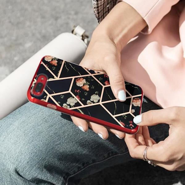 Suojakuori - AVIZAR - iPhone 8 Plus ja 7 Plus - Musta silikonigeeli - Geometrinen kuvio - Irrotettava nauha Svart