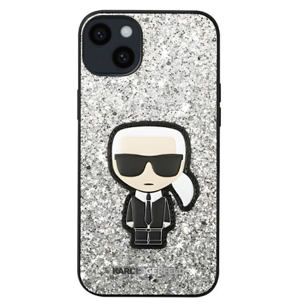 Cover til iPhone 14 Plus Sparkling Glitter Design Hævede kanter Karl Lagerfeld Sølv Grå