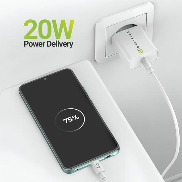 Lader til Galaxy S22 20W + USB-C kabel 1m Mayaxess Hvid Vit