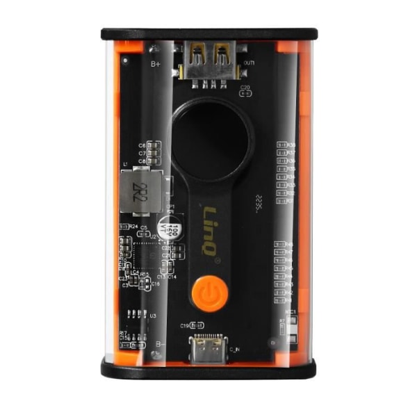 Powerbank 16000mAh USB-C 20W + USB 22,5W LinQ LED-skärm Transparent orange