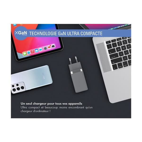 Lader hjemme Force Power USB C 65W til smartphone Mørkegrå Kolgrå