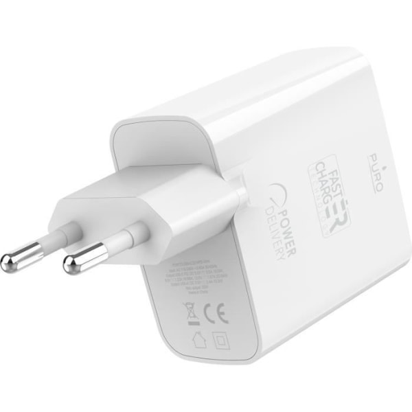 Puro White 32W Dual USB A+C hjemmeoplader Vit