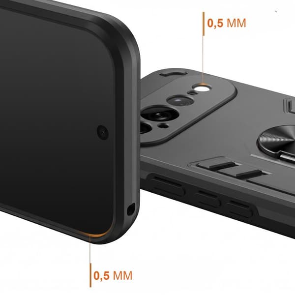 Stødabsorberende cover til Google Pixel 11 Pro XL med ring og kameradæksel i sort Svart