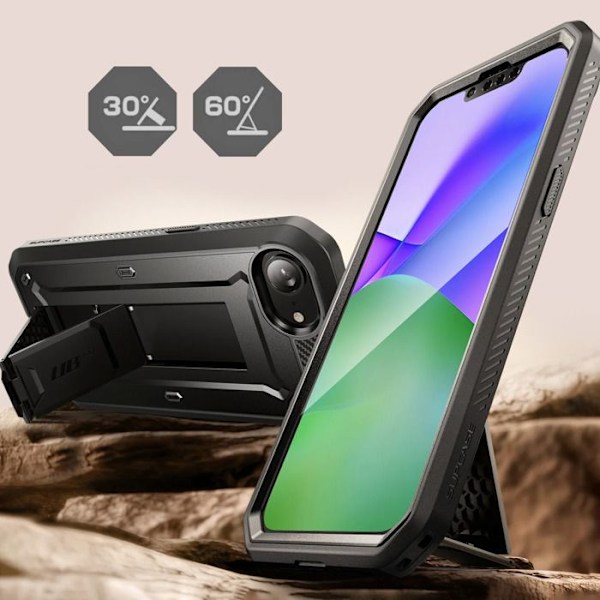 Helkåpa för iPhone 16e Stötsäker Ställning Stöd Supcase Svart Svart