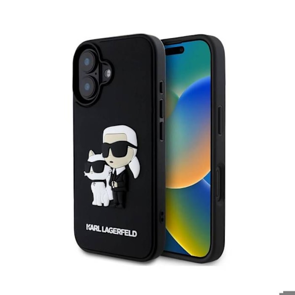 Coque til iPhone 16 3D Karl og Choupette Forstærket Karl Lagerfeld Sort Svart