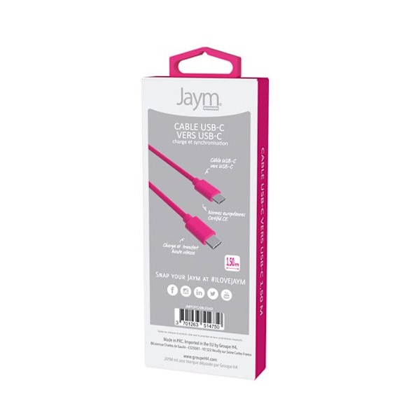 USB-C - USB-C 3A Lataus ja Synkronointi POP-kokoelma 1,5 m Jaym Rose Rosa