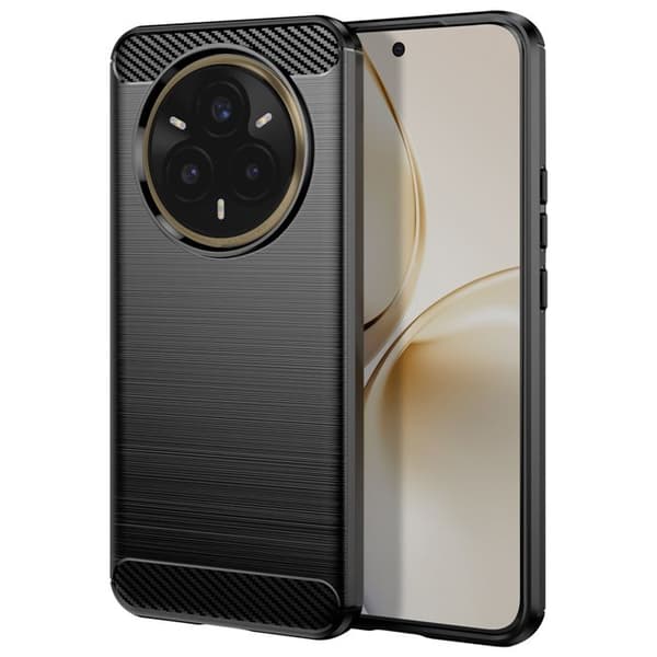 Coque - Realme - 14 Pro Plus - Silikone - Carbon Design - Børstet Sort Svart