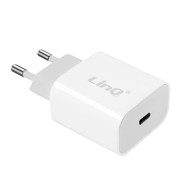 USB-C väggladdare - LINQ - 20W - Snabbladdning - Laddningsskydd - Kompakt design Vit