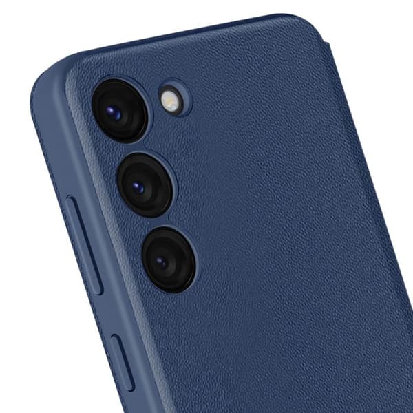 Fönsterfodral - Samsung - Galaxy S23 - Mörkblå Läder - Kortfack - Magnetstängning Blå