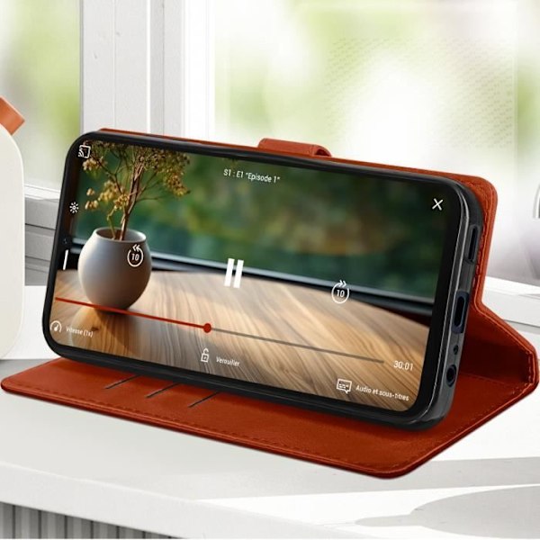 Fodral till Samsung Galaxy A15 5G Flower Wallet med handledsrem Camel kastanj
