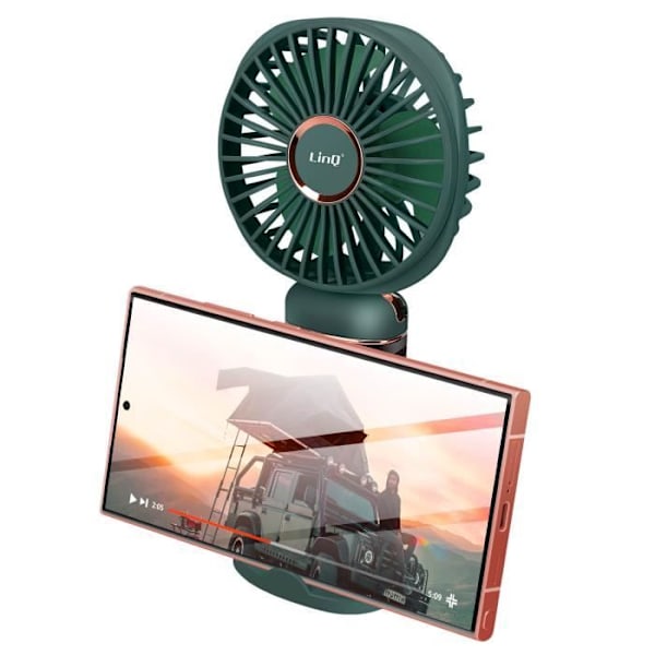 Mini Bärbar Fläkt Justerbar 90° LED Display Rund Design LinQ Mörkgrön Grön