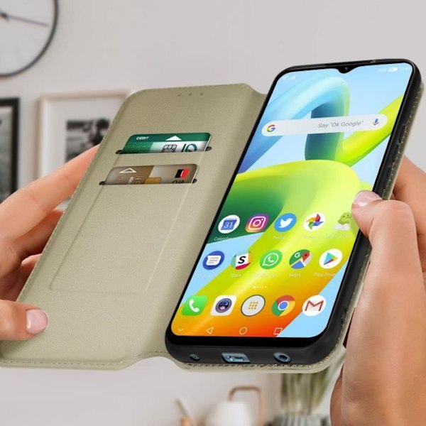 AVIZAR etui til Xiaomi Redmi A1 2022 - Flip Wallet Video Support - Gylden farve gyllene