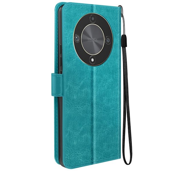 Etui til Honor Magic 6 Lite Wallet Function Stand og håndledsrem Mayaxess Turkis Blå
