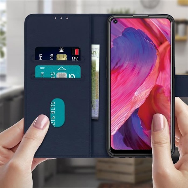 Oppo A54 5G och A74 5G fodral - AVIZAR - Korthållarskydd Stativfunktion - Nattblått Midnattsblå